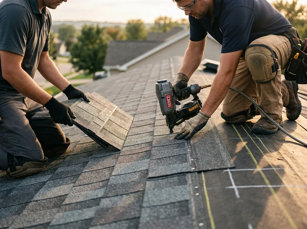 Professional roofer working on a residential roof in Chaparral